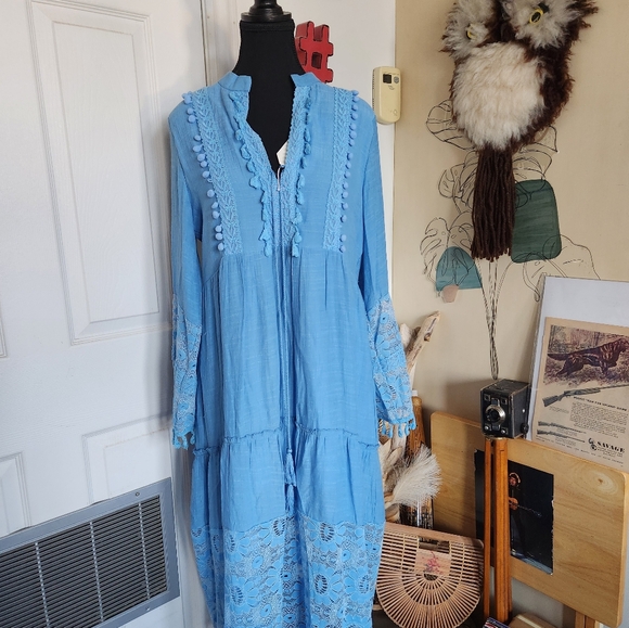 Vintage inspired boho blue hippie dress - Picture 2 of 6